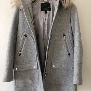 Grey Wool J.Crew Coat with removable faux fur hood